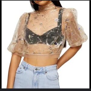 Topshop Women's Lace embroidered Top - Cream